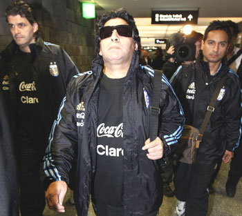 Diego Maradona arrives at Zurich airport