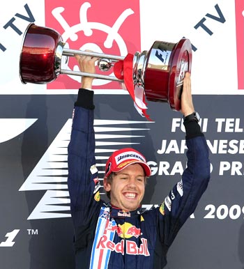 Sebastian Vettel is ecstatic after winning the Japanese GP on Sunday