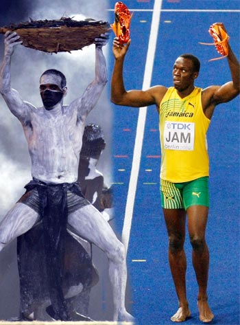An Australian aboriginal (left), Usain Bolt