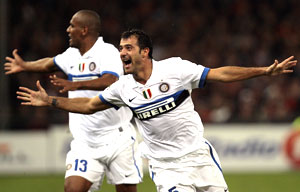 Inter Milan's Stankovic celebrates after scoring against Genoa on Saturday