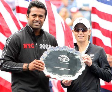 Paes and Black with their runners-up trophy