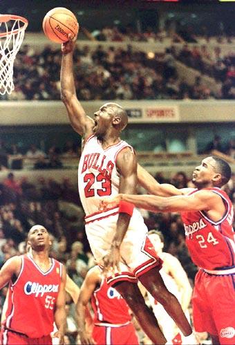  'Air Jordan' in action during an NBA match between the Chicago Bulls and LA Clippers