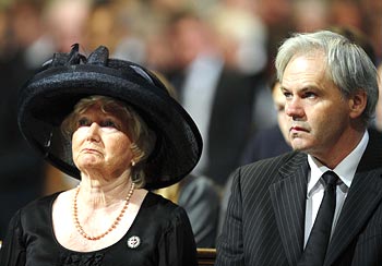 The wife of the late Bobby Robson, Elsie (left) and his son Andrew