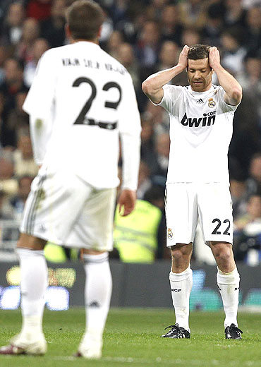 Real Madrid's Xabi Alonso reacts after the match