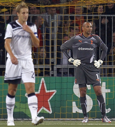 Tottenham Hotspur's goalkeeper Gomes reacts after BSC Young Boys scored their third goal