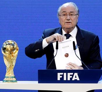 FIFA president Sepp Blatter announces Russia as the host nation for the 2018 World Cup