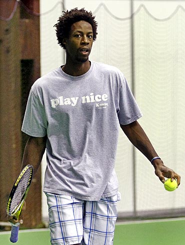 French tennis player Gael Monfils participates in a practice session of the French Davis Cup team in Belgrade