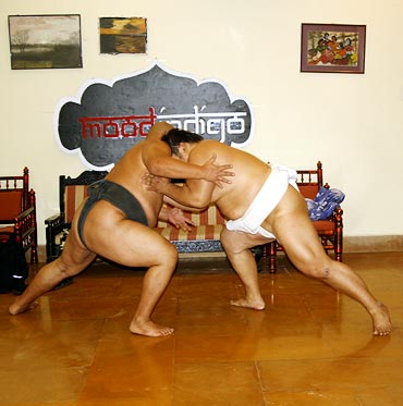 Byambajav Ulambayar (left) and Naranbat Gankhuyag during a practice game