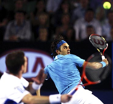 Roger Federer in action against Andy Murray in the Australian Open final