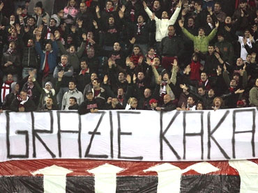 AC Milan fans hold up a banner thanking Kaka