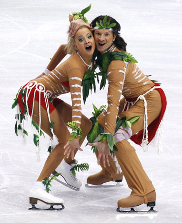 Russia's Domnina and Shabalin perform during ice dance original dance figure skating event