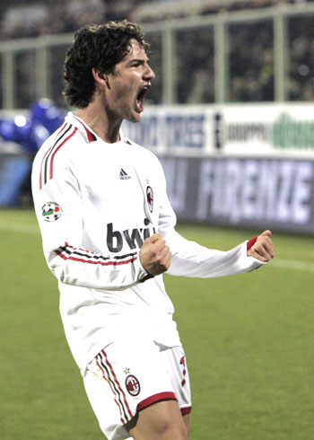 AC Milan's Pato celebrates after scoring against Fiorentina during their Italian Serie A match on Wednesday