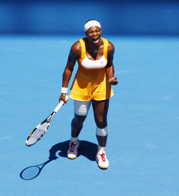 Serena Williams reacts during her match against Carla Suarez Navarro.