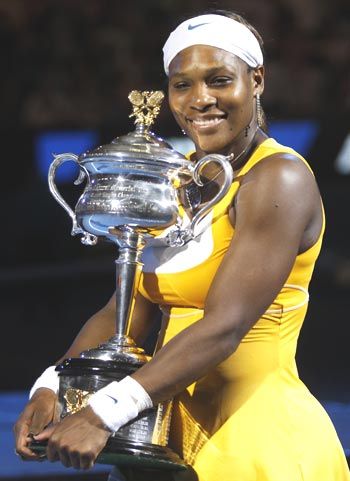 Serena Williams with her 2010 Australian Open trophy