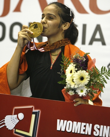 Saina after winning the Indonesian Open