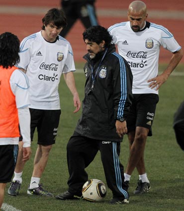 Diego Maradona during a training session with the team