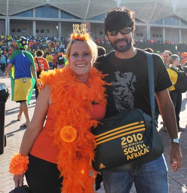 Dutch fan dressing up on the grounds of the Nelson Mandela Bay stadium