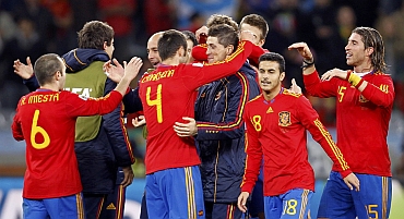 Spain team after their win against Portugal