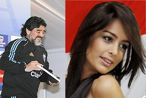A combination of pictures showing Maradona and Riquelme