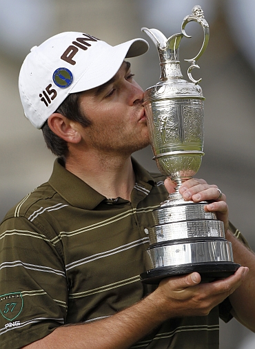 Louis Oosthuizen kisses the Claret Jug after winning the British Open golf championship in St. Andrews