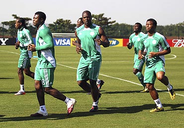 The Nigerian football team at a training session