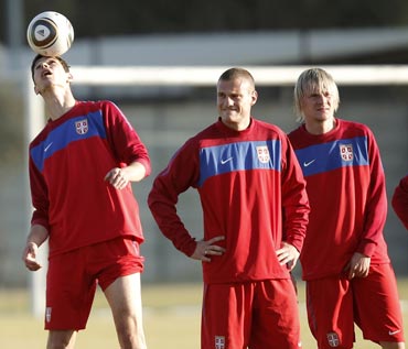 Serbian players during a practice session