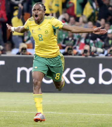 South Africa's Siphiwe Tshabalala celebrates after scoring against Mexico