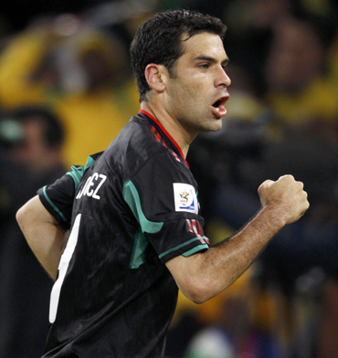 Mexico's Rafael Marquez celebrates after scoring against South Africa during the 2010 World Cup opening match at Soccer City