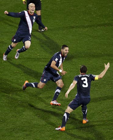 Clint Dempsey celebrates after scoring the equaliser