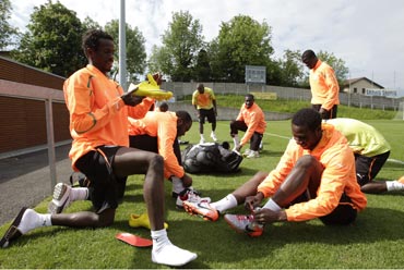 Ivory Coast players during a practice session