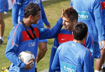 Cristiano Ronaldo with team-mates during a practice session