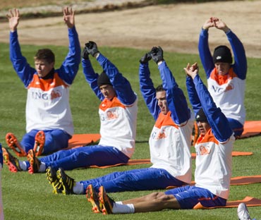 The Netherlands team during a warm-up session