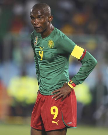 cameroon's samuel eto'o reacts after their loss against denmark