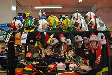 A shop displays football memorabilia