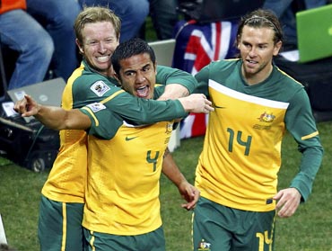 Australia's Tim Cahill celebrates fater scoring