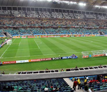 Wide shot of the stadium in Durban. In person the ground looked surprisingly small. My Cooperage back home would be slightly bigger than this one