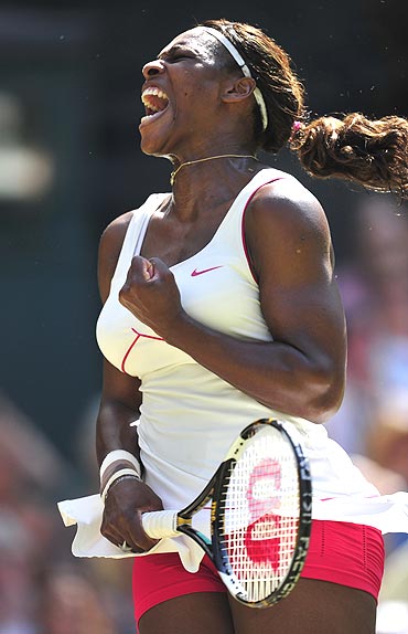 Serena Williams celebrates after celebrating her match