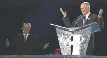 Vancouver 2010 CEO John Furlong speaks at the closing ceremony of the Vancouver 2010 Winter Olympics