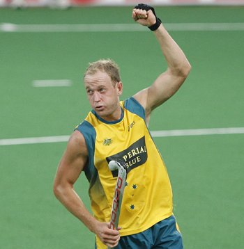 Australia's Luke Doerner celebrates after scoring goal during their match against South Africa