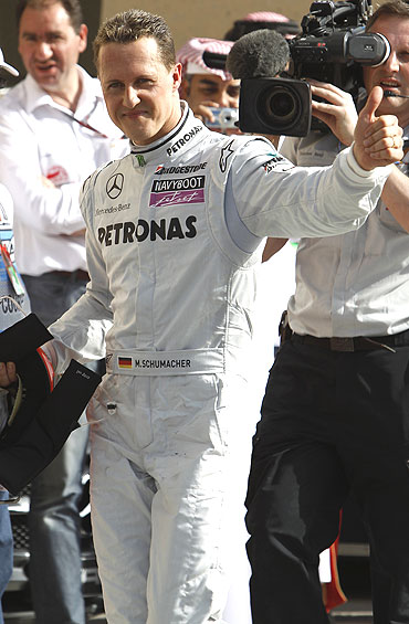 Michael Schumacher of Mercedes before the Bahrain GP race