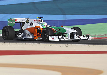 Force India's Vitantonio Liuzzi drives during the Bahrain GP