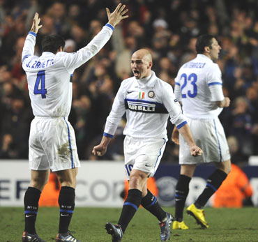 Inter Milan players celebrate after their win over Chelsea