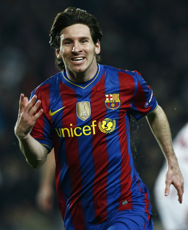 Messi reacts after scoring