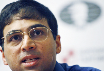 World chess champion Anand of India speaks during a news conference in Sofia
