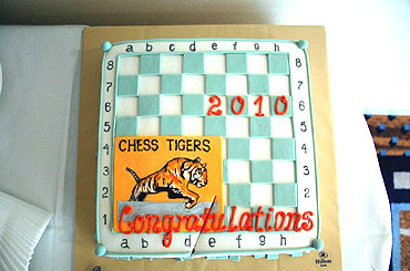 A cake prepared by the Hilton hotel to celebrate Anand's World Championship victory