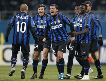 Inter Milan players celebrate after a win