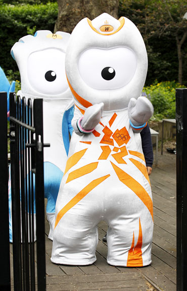 The 2012 Olympic mascot Wenlock and Paralympic mascot Mandeville arrive at St. Paul's primary school