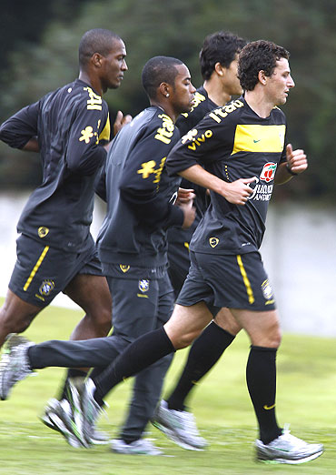 Brazilian footballers go through the grind during a training session in Curitiba