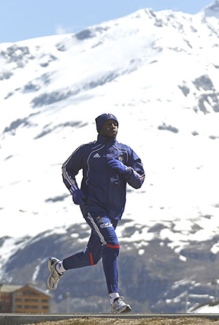 French footballer William Gallas trains in the French Alps resort of Tignes