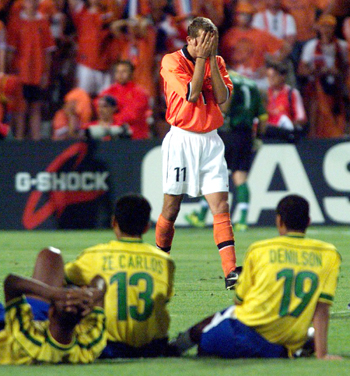 Dutch player Philip Cocu misses the penalty against Brazil in the 1998 World Cup semi-finals